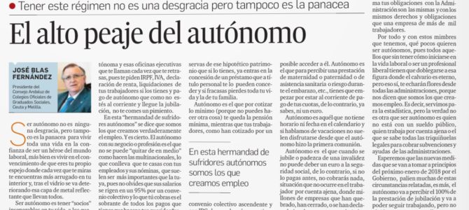 Artículo de nuestro presidente publicado en Diario de Cádiz: «El alto peaje del autónomo»